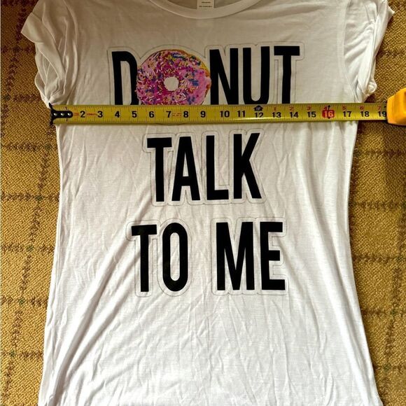 Madison & Berkeley white cap sleeve t-shirt with Donut Talk To Me text NWOT XS - Picture 6 of 9